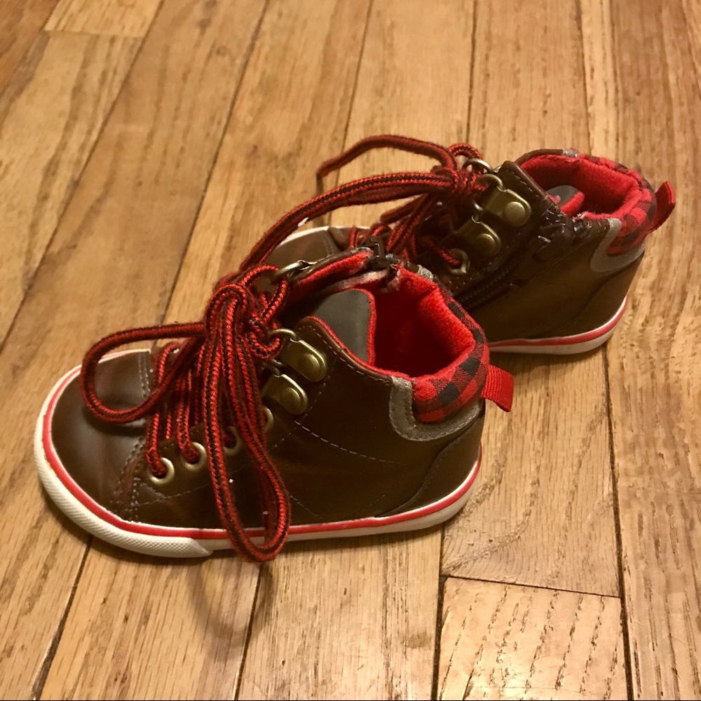 Gap Toddler Zip Up Boots, Brown and Buffalo Plaid